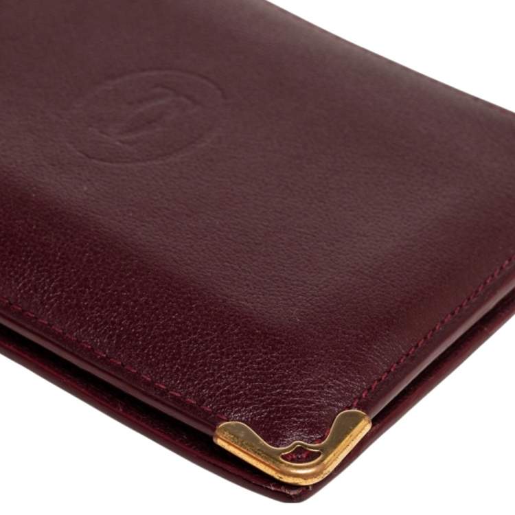 Pre Owned Cartier Burgundy Leather Must De Cartier Bifold Wallet