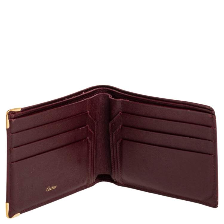 Pre Owned Cartier Burgundy Leather Must De Cartier Bifold Wallet