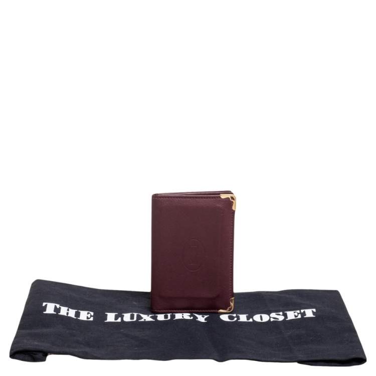 Pre Owned Cartier Burgundy Leather Must de Cartier Flap Card Case