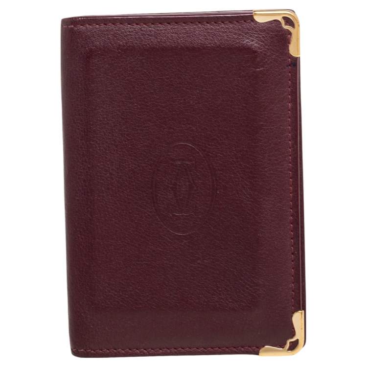 Pre Owned Cartier Burgundy Leather Must de Cartier Flap Card Case