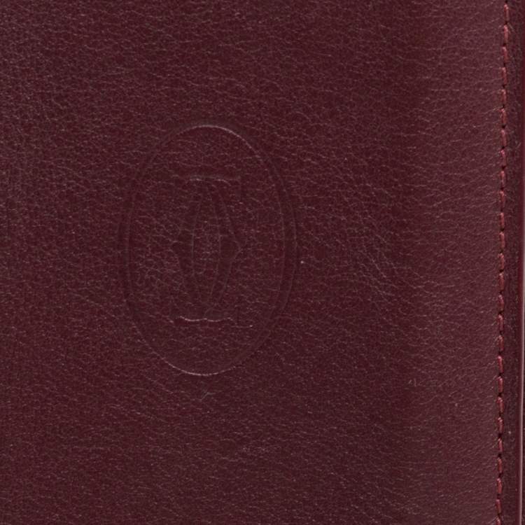 Pre Owned Cartier Burgundy Leather Must de Cartier Flap Card Case