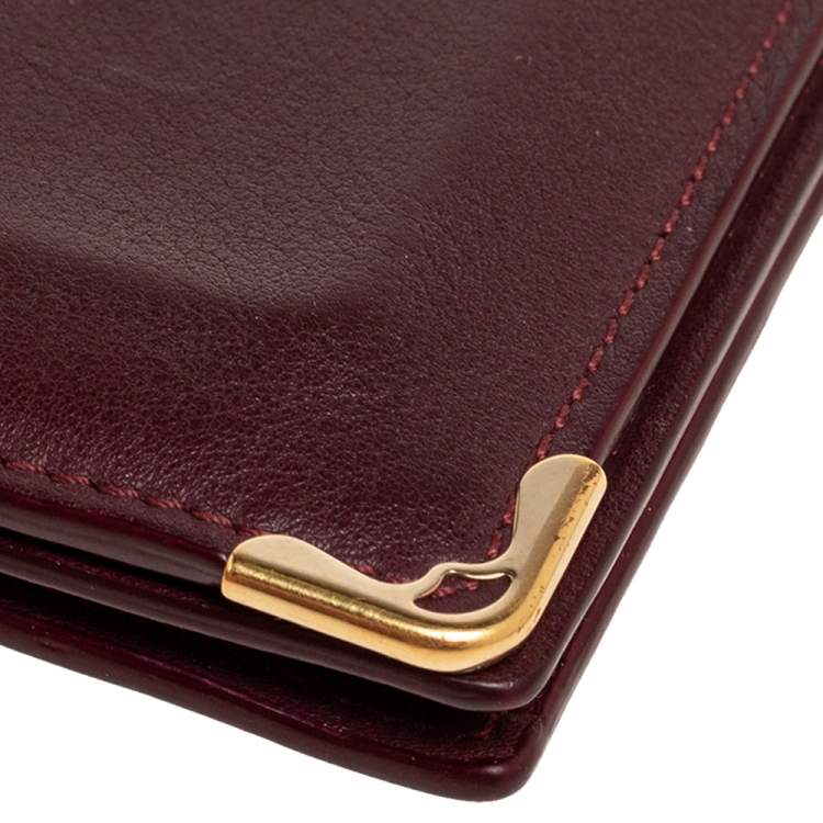Pre Owned Cartier Burgundy Leather Must de Cartier Flap Card Case