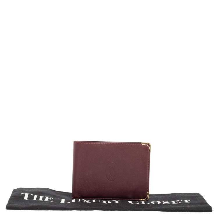 Pre Owned Cartier Dark Red Leather Must De Cartier 6CC Bifold Wallet