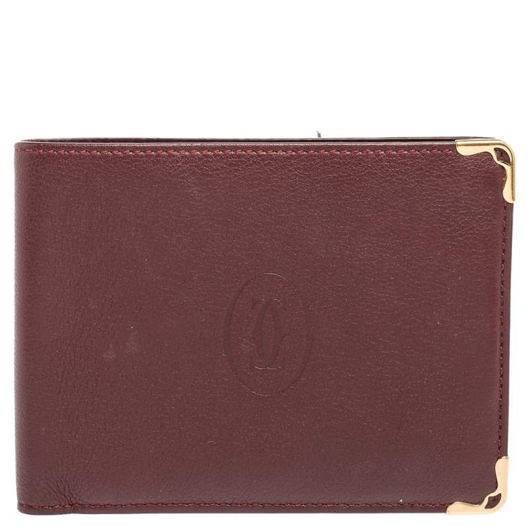 Pre Owned Cartier Dark Red Leather Must De Cartier 6CC Bifold Wallet