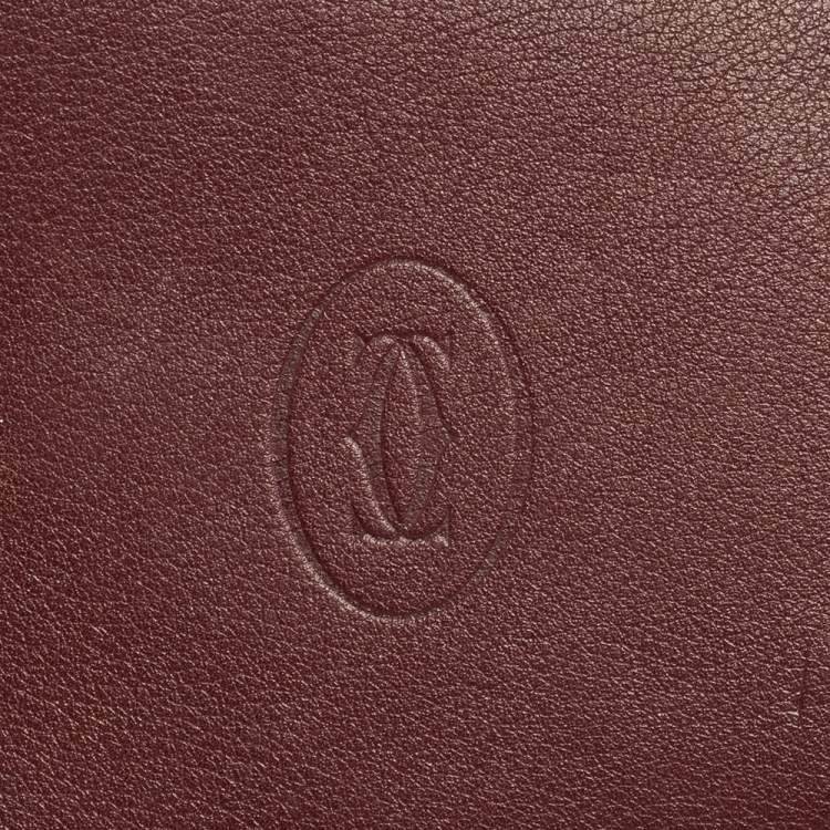 Pre Owned Cartier Dark Red Leather Must De Cartier 6CC Bifold Wallet