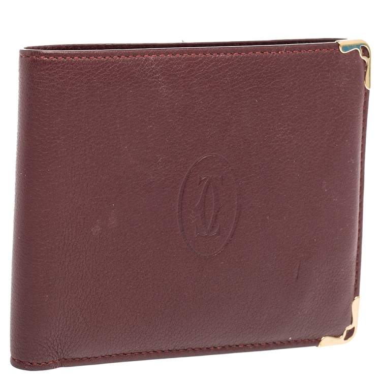 Pre Owned Cartier Dark Red Leather Must De Cartier 6CC Bifold Wallet