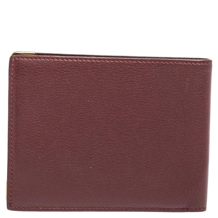 Pre Owned Cartier Dark Red Leather Must De Cartier 6CC Bifold Wallet