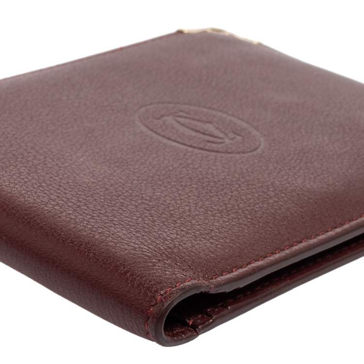 Pre Owned Cartier Dark Red Leather Must De Cartier 6CC Bifold Wallet