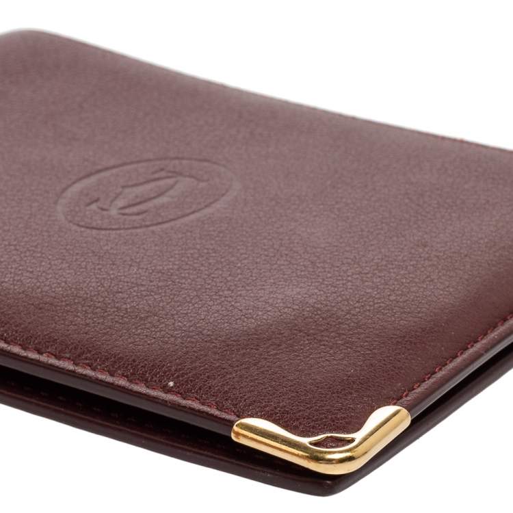 Pre Owned Cartier Dark Red Leather Must De Cartier 6CC Bifold Wallet