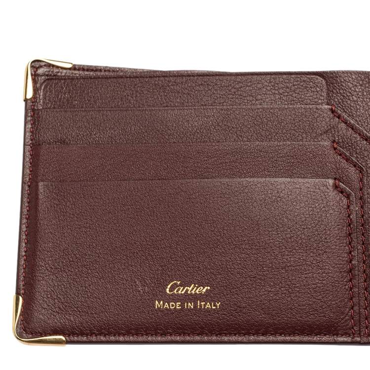 Pre Owned Cartier Dark Red Leather Must De Cartier 6CC Bifold Wallet