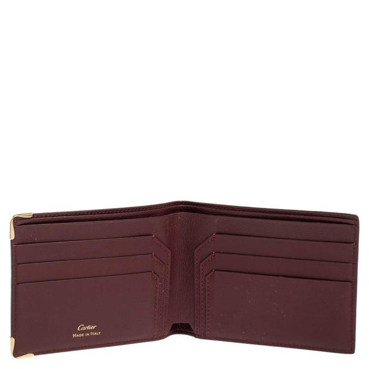 Pre Owned Cartier Dark Red Leather Must De Cartier 6CC Bifold Wallet