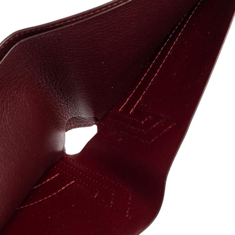 Pre Owned Cartier Dark Red Leather Must De Cartier 6CC Bifold Wallet