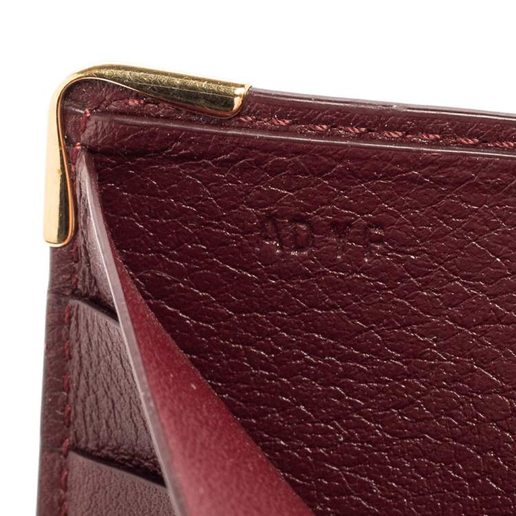 Pre Owned Cartier Dark Red Leather Must De Cartier 6CC Bifold Wallet