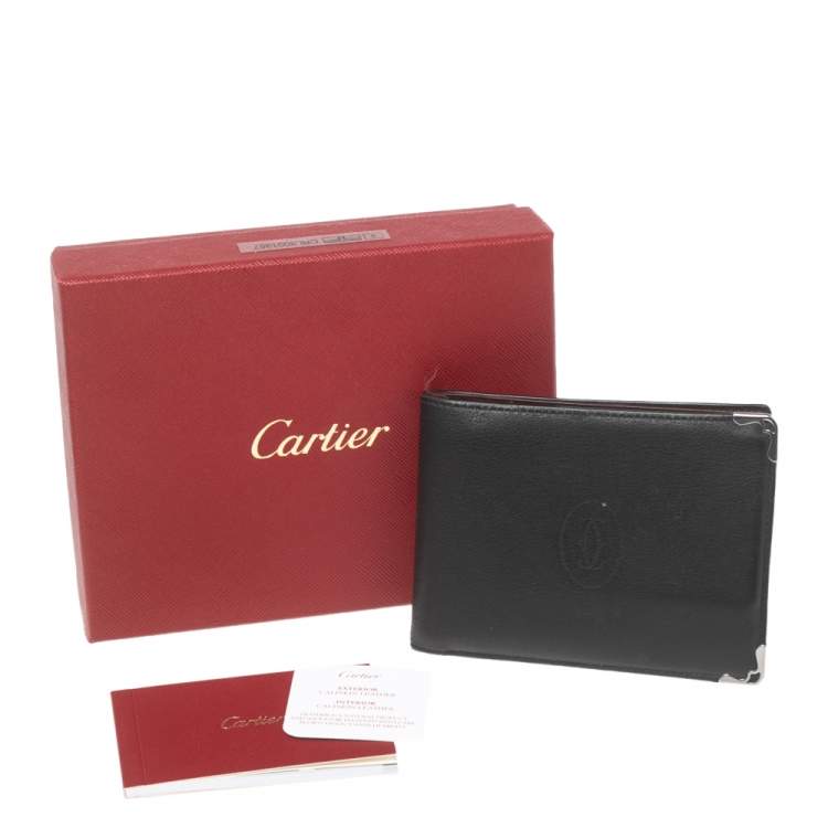 Pre Owned Cartier Black Leather Must de Cartier Bifold Wallet