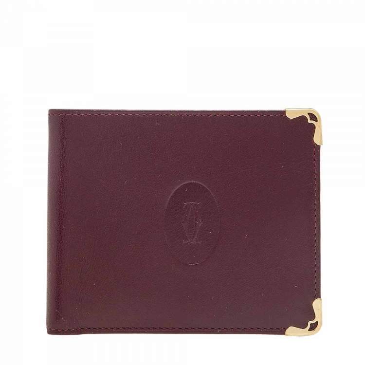 Pre Owned Cartier Burgundy Leather Must de Cartier Bifold Wallet