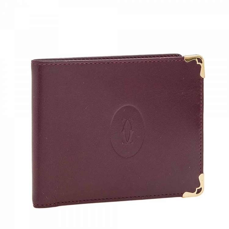 Pre Owned Cartier Burgundy Leather Must de Cartier Bifold Wallet