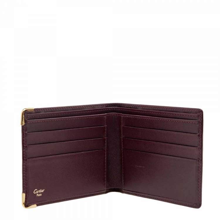 Pre Owned Cartier Burgundy Leather Must de Cartier Bifold Wallet