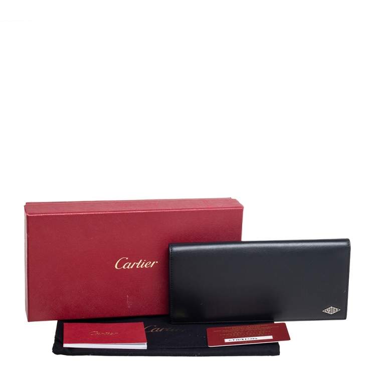 Pre Owned Cartier Black Leather Louis Cartier Bifold Continental Wallet