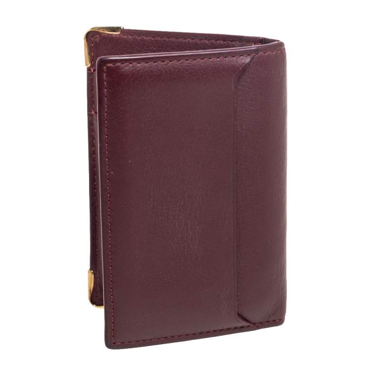 Pre Owned Cartier Burgundy Leather Must de Cartier Bifold Card Holder