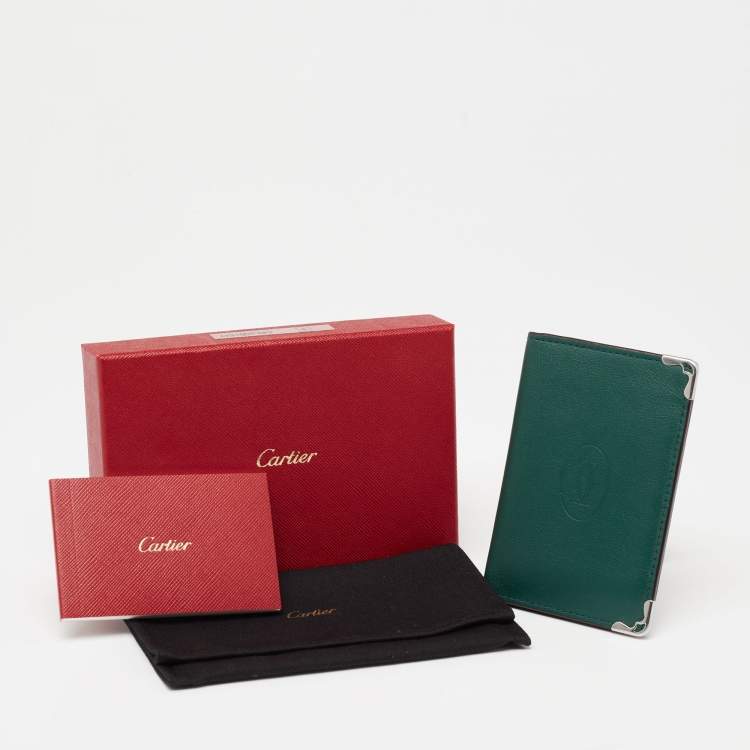 Pre Owned Cartier Green Leather Must De Cartier Card Holder