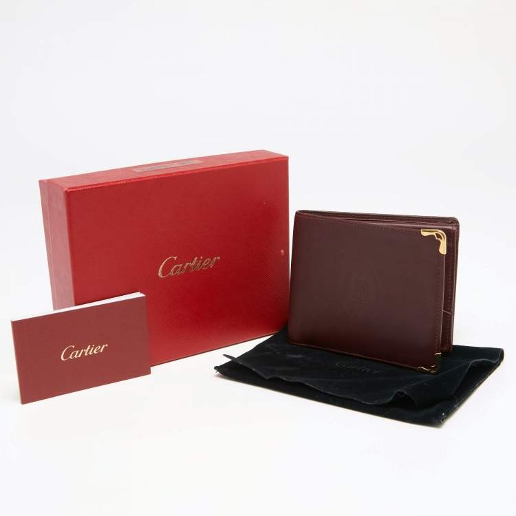 Pre Owned Cartier Maroon Leather Must De Cartier 6CC Bifold Wallet