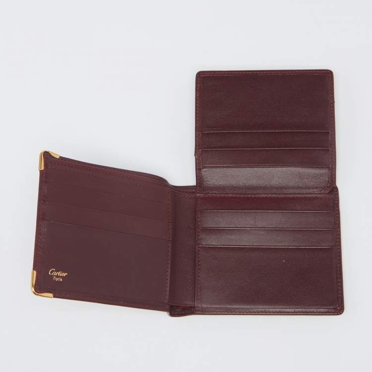 Pre Owned Cartier Maroon Leather Must De Cartier 6CC Bifold Wallet