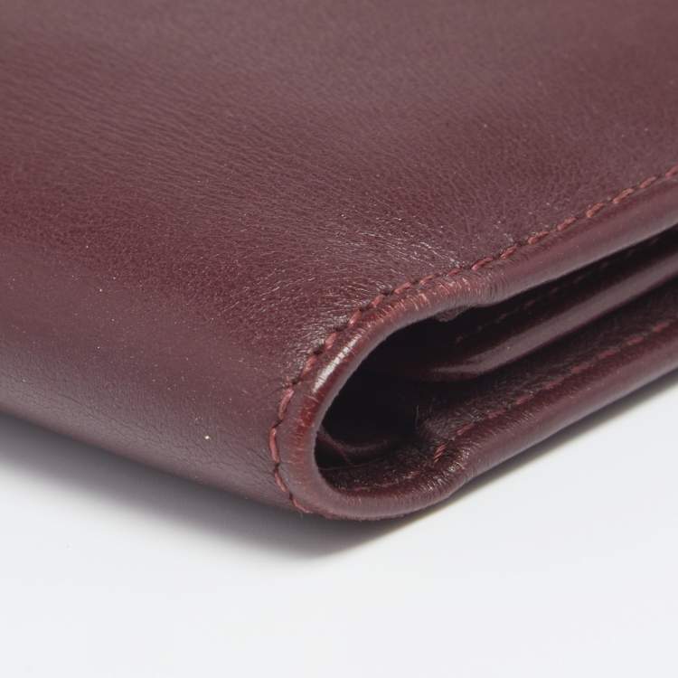 Pre Owned Cartier Maroon Leather Must De Cartier 6CC Bifold Wallet