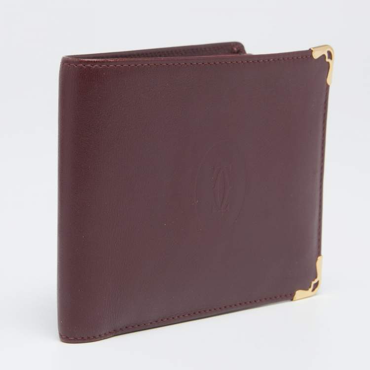 Pre Owned Cartier Maroon Leather Must De Cartier 6CC Bifold Wallet