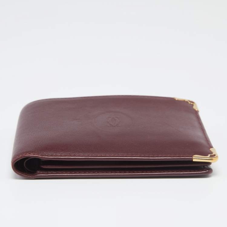 Pre Owned Cartier Maroon Leather Must De Cartier 6CC Bifold Wallet