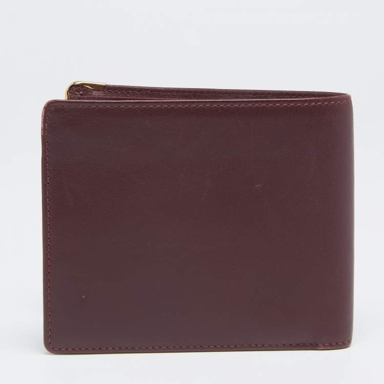 Pre Owned Cartier Maroon Leather Must De Cartier 6CC Bifold Wallet