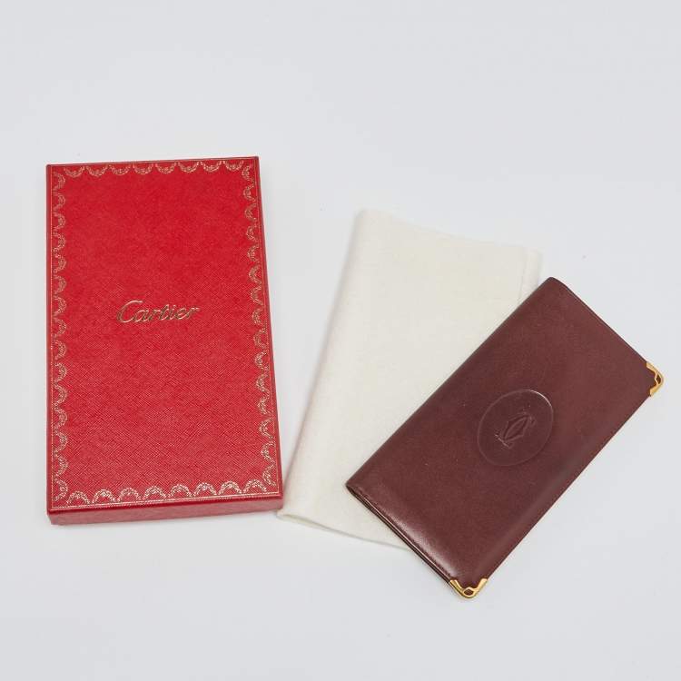 Pre Owned Cartier Burgundy Leather Must de Cartier Checkbook Wallet