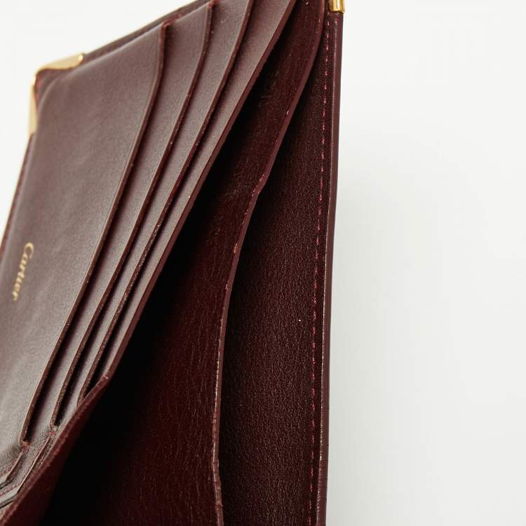 Pre Owned Cartier Burgundy Leather Must De Cartier Bifold Wallet
