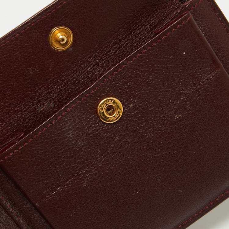 Pre Owned Cartier Burgundy Leather Must De Cartier Bifold Wallet