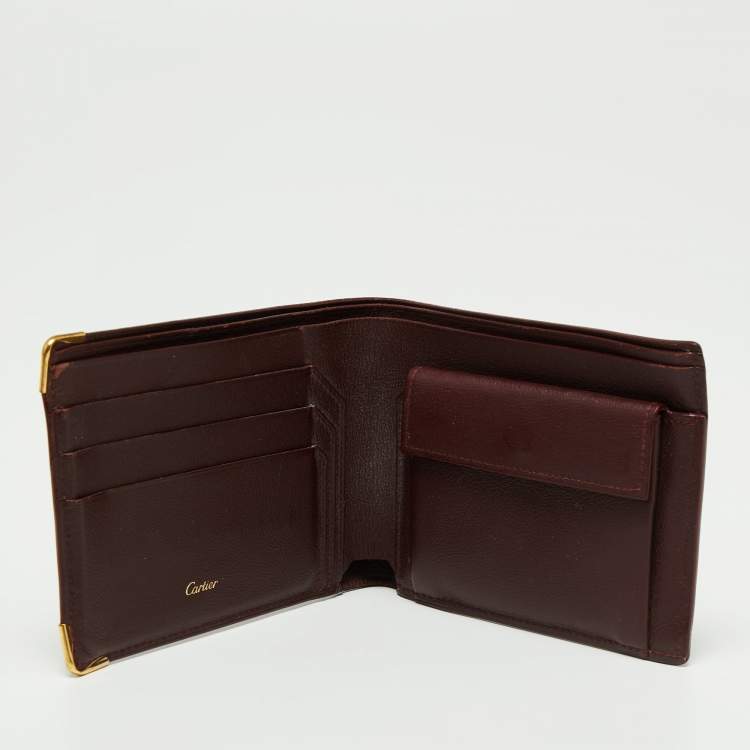 Pre Owned Cartier Burgundy Leather Must De Cartier Bifold Wallet