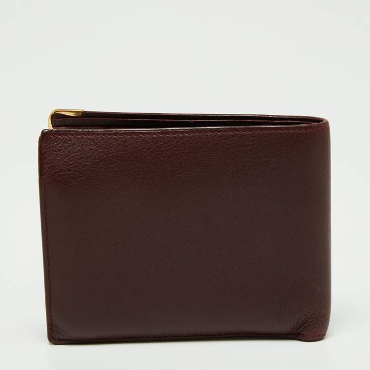 Pre Owned Cartier Burgundy Leather Must De Cartier Bifold Wallet
