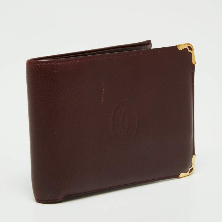 Pre Owned Cartier Burgundy Leather Must De Cartier Bifold Wallet