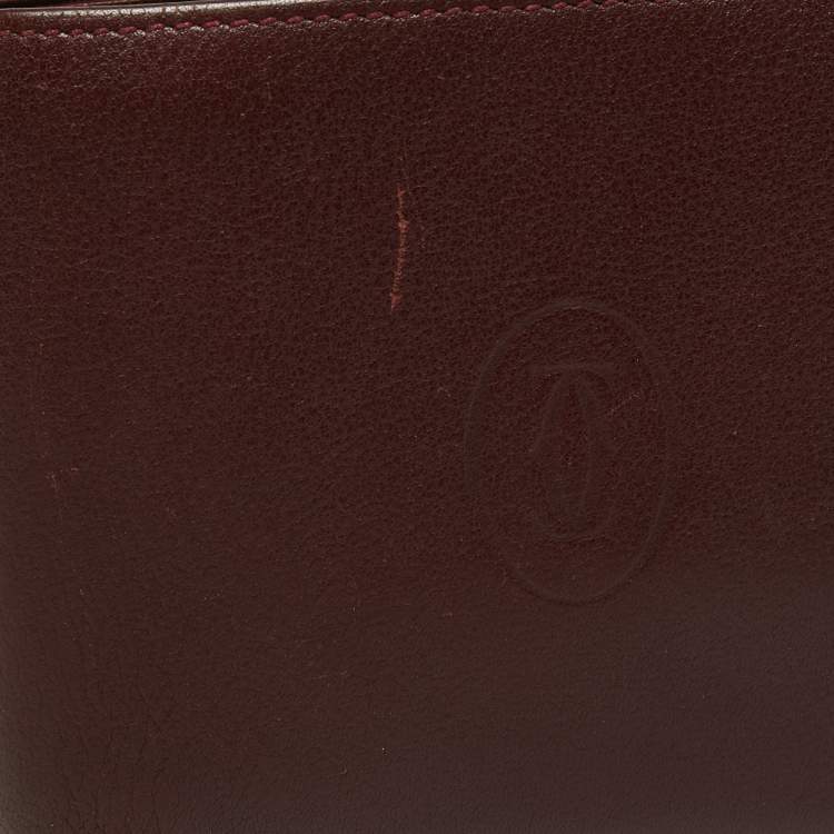 Pre Owned Cartier Burgundy Leather Must De Cartier Bifold Wallet
