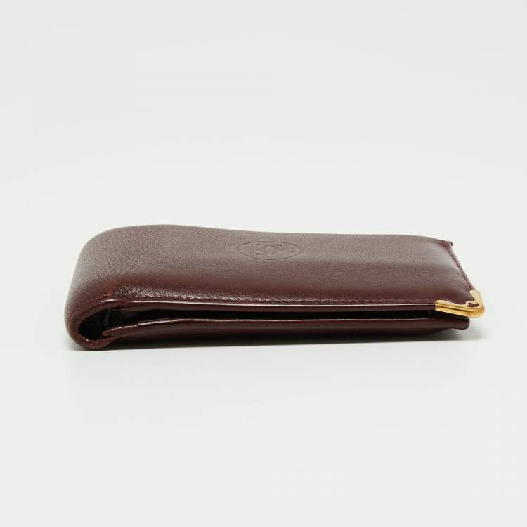 Pre Owned Cartier Burgundy Leather Must De Cartier Bifold Wallet