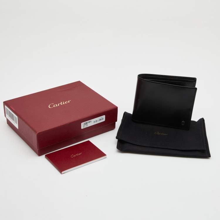 Pre Owned Cartier Black Leather Must De Cartier Bifold Wallet