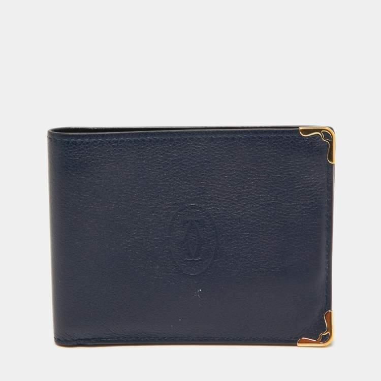 Pre Owned Cartier Midnight Blue Leather Must De Cartier 6CC Bifold Wallet
