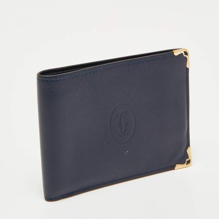 Pre Owned Cartier Midnight Blue Leather Must De Cartier 6CC Bifold Wallet