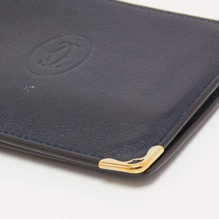 Pre Owned Cartier Midnight Blue Leather Must De Cartier 6CC Bifold Wallet