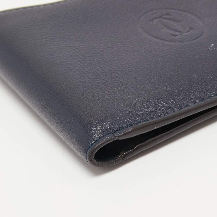 Pre Owned Cartier Midnight Blue Leather Must De Cartier 6CC Bifold Wallet