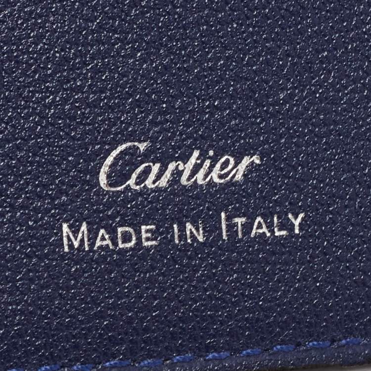 Pre Owned Cartier Blue Leather Must De Cartier 6CC Bifold Wallet