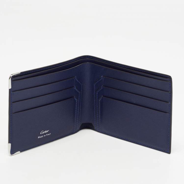 Pre Owned Cartier Blue Leather Must De Cartier 6CC Bifold Wallet
