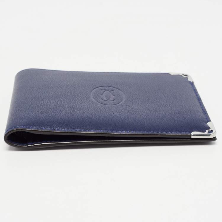 Pre Owned Cartier Blue Leather Must De Cartier 6CC Bifold Wallet