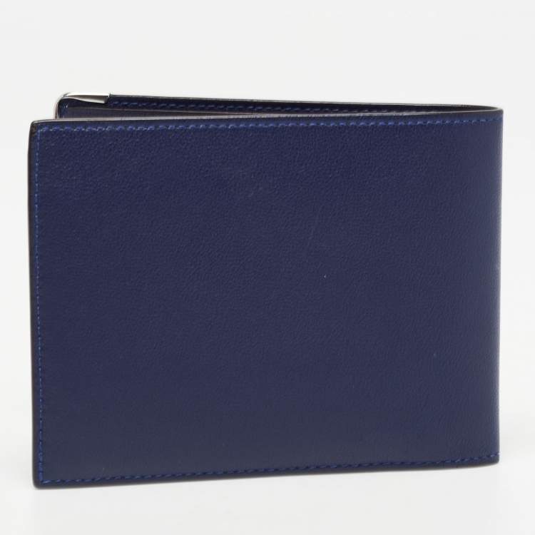 Pre Owned Cartier Blue Leather Must De Cartier 6CC Bifold Wallet