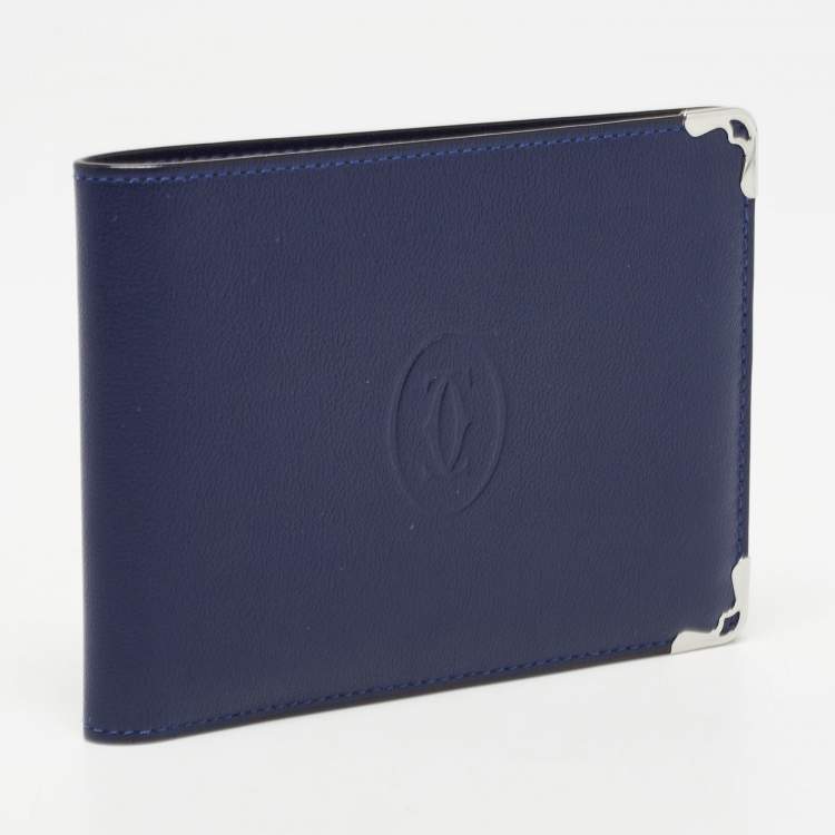 Pre Owned Cartier Blue Leather Must De Cartier 6CC Bifold Wallet