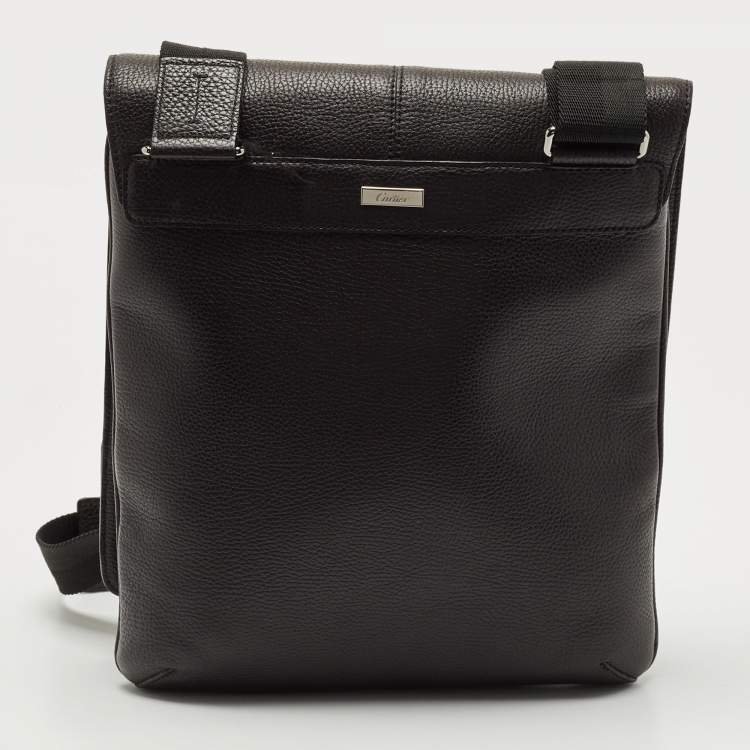 Pre Owned Cartier Black Leather Flap Messenger Bag