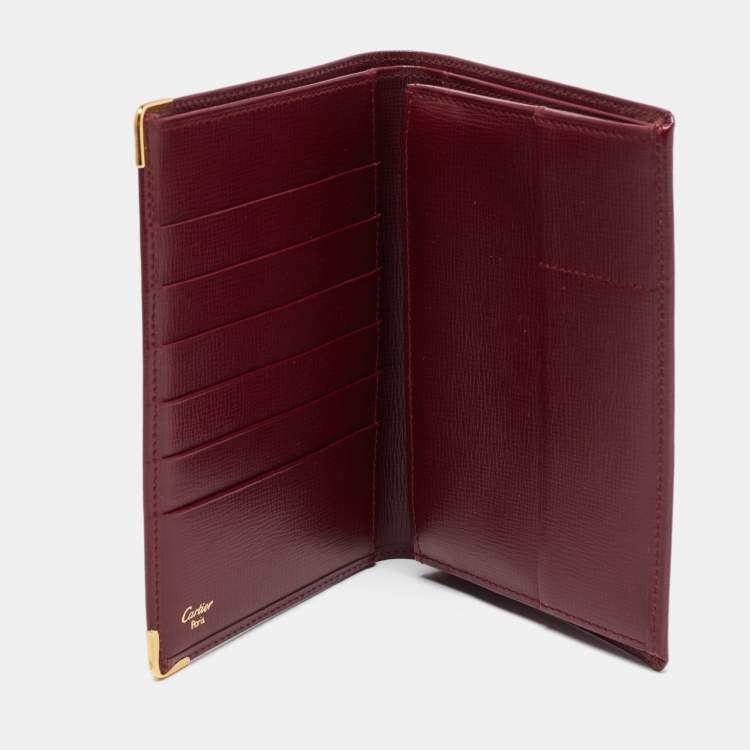 Pre Owned Cartier  Burgundy Leather Must de Cartier Bifold Card Holder